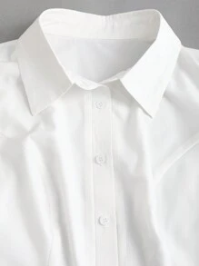 Sweetra Simple White Gigot Sleeve Blouse For Women,Summer Office Commute Wear - White - View 6