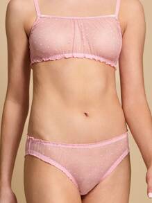 TryMe 女士波尔卡圆点网眼性感内衣 2 件/套 - 粉色 - 查看 5