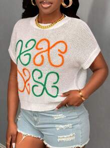 BamGleam New White Crewneck Sweater Vest, Handmade Embroidery Chunky Knit Hollow-Out Colorblock Loose Casual Women Sweater Vest - White - View 7