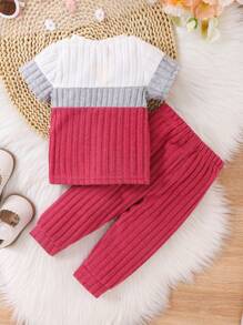 SHEIN Babymeisje Zomer Nieuwe Ronde Hals Korte Mouw T-shirt + Broek 2 Stuks Casual & Stijlvolle Set