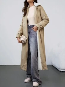 SHEIN Privé 谷仓夹克、女式风衣 - 駝色 - 查看 5