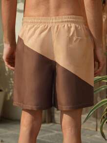 Manfinity Swimmode Boyfriend Men's Contrast Color Drawstring Waist Loose Beach Shorts