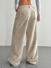 Flirla Pantalones rectos sueltos simples de pana con botones delanteros y bolsillos de unicolor