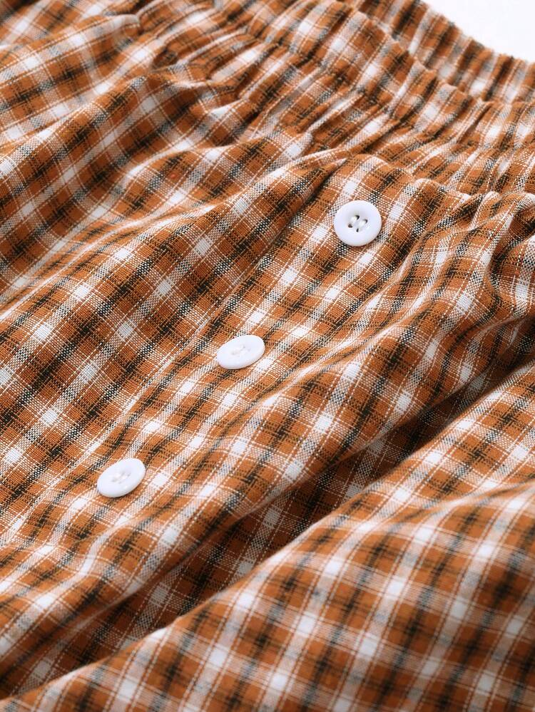 Women's Plaid Frill Trim Splice Loose Shorts, Loungewear Bottom Pajama
