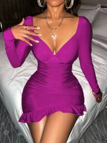 VaVaBold Women's Sweetheart Neckline Bodycon Dress With Pleated Design