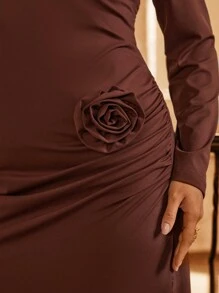 SHEIN VCAY Plus Size 3D Floral Decor Waist Ruched Dress Valentine's Day Outfits Romantic