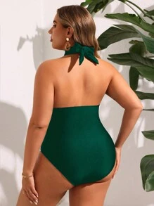 Swim Oasis Femme grande taille 2 pièces maillot de bain dos nu style col ras-du-cou avec jupe cache-maillot longue imprimée au hasard, ensemble tenue de plage d'été décontractée pour vacances