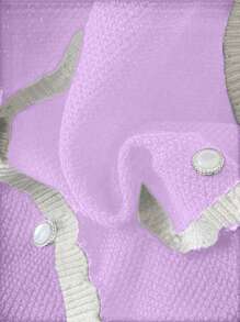 SHEIN Unity Chaleco de punto sin mangas con bolsillo y abotonadura delantera en bloques de color, talla grande - Púrpura malva - Ver 5