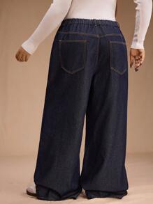 Forever 21 Plus Size Women Asymmetric Waist Pockets Wide Leg Loose Casual Jeans
