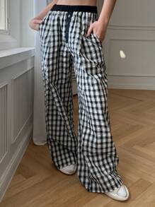 DAZY Pantalones de pijama rectos de mujer de corte holgado a cuadros
