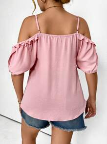 SHEIN LUNE Plus Size Elegant Ruffle Ruffled Trim Fashionable Flattering V-Neck Blouse