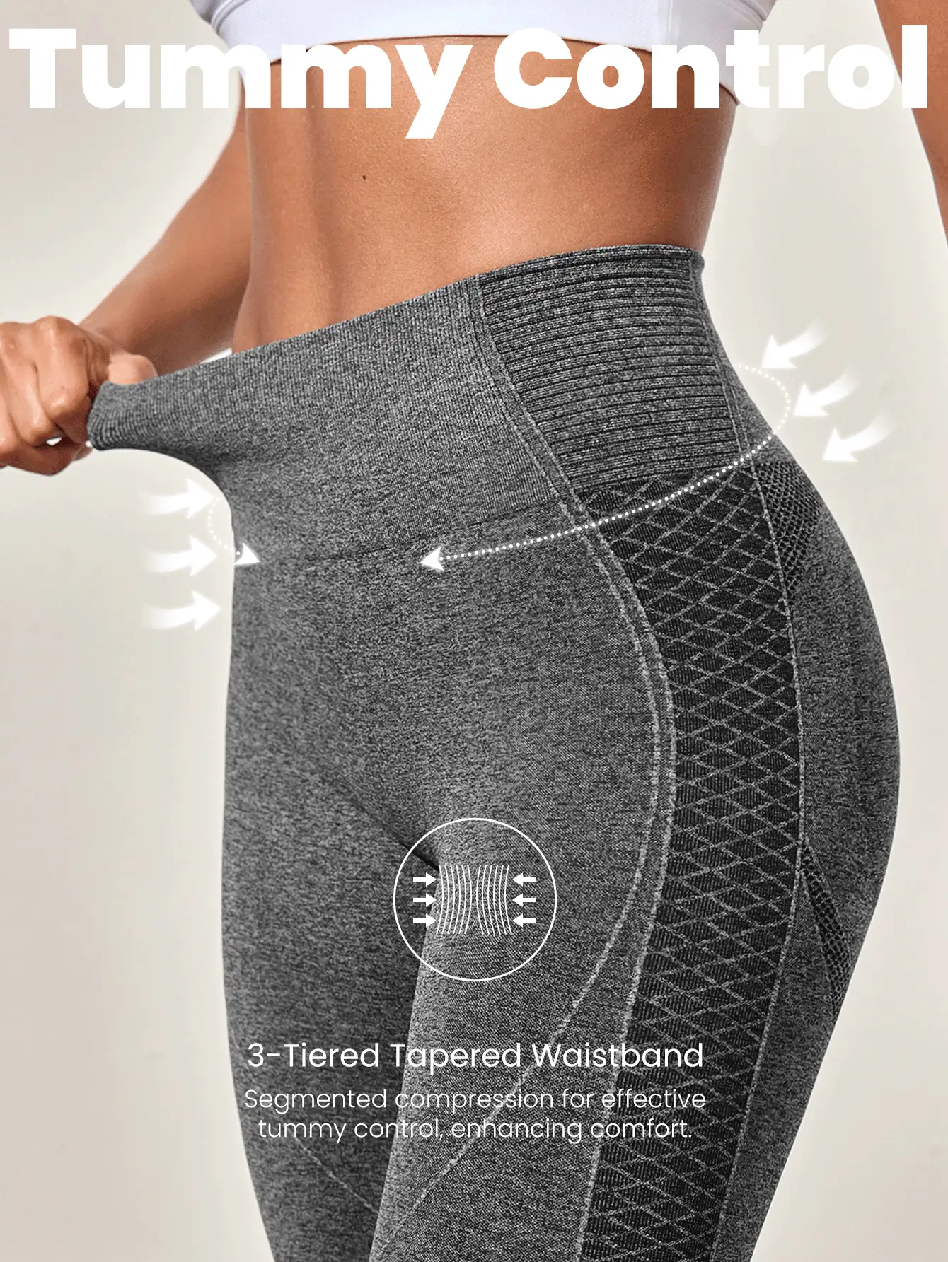 GLOWMODE 无缝收腹提臀格子透气紧身裤 中等强度健身慢跑健身房训练 - 灰色 - 查看 3