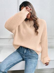SHEIN LUNE Women's Solid Color Crew Neck Long Sleeve Casual Sweater - Dusty Pink - View 5