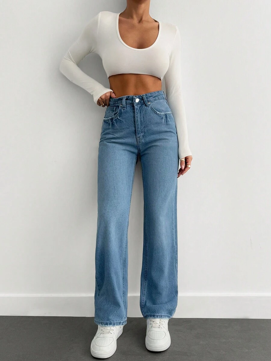 EURMUSE Women's Casual Everyday Straight Leg Jeans - Baby Blue - View 1
