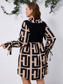 SHEIN Clasi Curvy Plus Size Women's Retro Long-Sleeved Butterfly Long Shirt + Black Knitted Vest Two-Piece Set, Going Out,Valentine's Day,Vacation Outfits Woman,Valentines,Valentine's Day,Lover,Valentines Clothes,Vintage Clothes Women,Old Money Style Women,Work Clothes Women