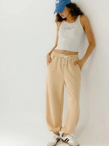 Aralina Relaxed Lightweight Jersey Cuffed Dance Drawcord Pants - Khaki - View 8