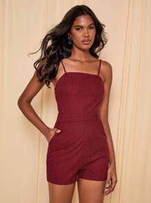 COSMINA Women's Elegant Solid Color Jumpsuit Romper, Suitable For Commuting - Burgundy - View 1