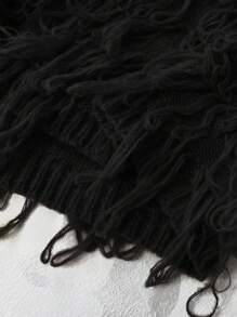 Celure Plus Size Open Cardigan Long Sleeve Fringe Decor Casual Loose Top - Black - View 5