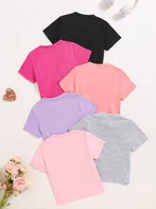 6 件套年轻女孩休闲舒适纯色圆领短袖 T 恤套装，适合年轻女孩礼物，夏季 - 彩色 - 查看 2