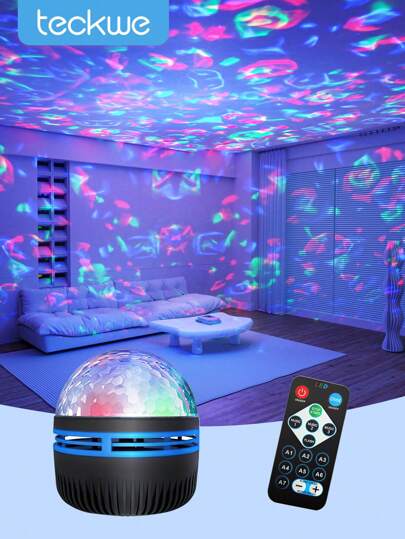 Teckwe 星空投影仪、星系投影仪、波浪投影仪、水光投影仪 RGB 远程投影灯带遥控器 USB 供电适用于卧室、游戏室、家庭影院、天花板、房间、情人节礼物、露营、婚礼、7 种颜色图案圣诞礼物、秋冬季假期必备露营度假必需品度假配件、露营用品