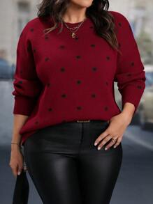 SHEIN LUNE 大码套头毛衣，简约时尚休闲日常穿着，大码针织套头秋冬毛衣 - 紅色 - 查看 1