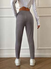 SHEIN Unity Women's Solid Color Casual Leggings, Minimalist Style For Daily Wear Fall Cloth For Women - Grey - View 2