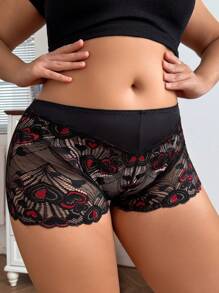 1 件女士加大码性感心形蕾丝内裤内衣 - 彩色 - 查看 6