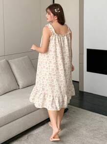 Dazy Petite Plus 加大码碎花无袖宽松睡袍，杏色，春夏，睡衣