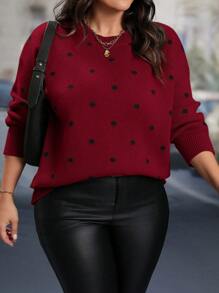 SHEIN LUNE 大码套头毛衣，简约时尚休闲日常穿着，大码针织套头秋冬毛衣 - 紅色 - 查看 5