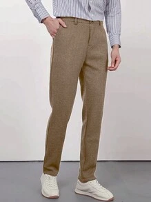 Manfinity Mode Pantalones informales de hombre con bolsillo delantero sencillo, para uso diario - Café integral - Ver 1