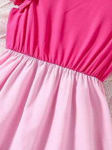 Tween Girls Casual Vacation Colorblock Woven Shift Dress, Summer - Hot Pink - View 7