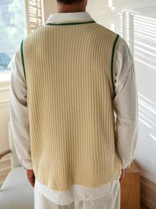 Manfinity Homme Men's Solid Color V-Neck Sleeveless Casual Knit Vest