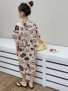 DAZY Tween Girl' Round Neck All-Over Print Casual Loungewear - Beige - View 2