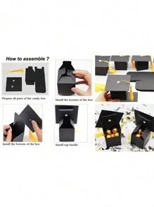 10/20/30/50pcs, Graduation Hat Candy Gift Box, Graduation Ceremony Party Sweet Cookie Chocolate Gift Box, Graduation Table Decorations With Gold Tassels, New Year Decor Valentine's Day, Valentines Wedding, Birthday - Black - View 10