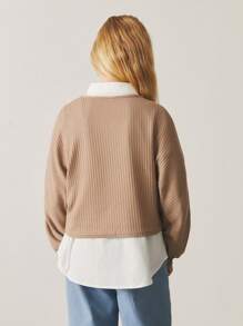 SHEIN Teenager Mädchen Locker geschnittenes, langärmeliges, geripptes Vintage-T-Shirt