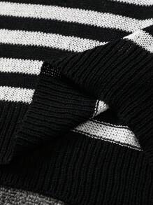 Manfinity CasualKnits Suéter de punto casual para hombre con cuello de contraste a rayas - Blanco y Negro - Ver 3