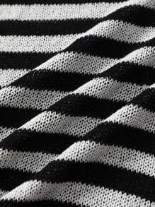 Manfinity CasualKnits Suéter de punto casual para hombre con cuello de contraste a rayas - Blanco y Negro - Ver 4