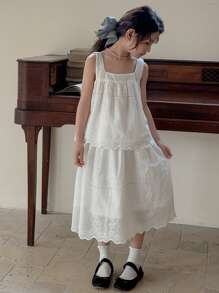 Dazy Kids 2pcs/Set Girls Tween Girl Sleeveless Square Neck Top + A-Line Skirt Outfit, Summer Vacation - White - View 5