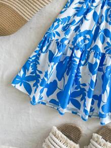 Soleia 女士节日花卉印花细肩带露背 A 字型迷你连衣裙 - 淺藍色 - 查看 4