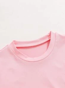 SHEIN Playful Pals 6件套少女休闲舒适纯色圆领短袖T恤套装，百搭夏季单品，送给女孩的礼物，适合学校、校园、大学穿着。 - 彩色 - 查看 5