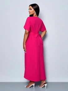 SOLERSUN Magenta Women's Summer Elegant Party Wrap Rose Red Seaside Holiday Valentine's Day Gown,Festive Commuter Long Shirt With Elegant Hem - Hot Pink - View 2