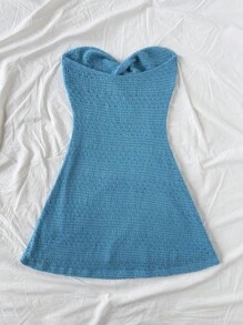 Soleia Váy ngắn chữ A dệt kim jacquard họa tiết màu xanh lam dành cho nữ - Màu xanh lam - Xem 4