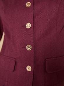 COSMINA 女式纯色前扣长袖口袋休闲西装外套 - 紅色 - 查看 7