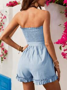 Vivid Eden Women Strapless Jumpsuit With Waist Belt, Perfect For Vacation - Blue - View 2