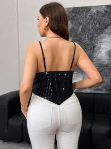 SHEIN Privé Plus Size Dames Elegante Mode Pailletten Laag Uitgesneden Cami Top, Geschikt Voor Feesten, Muziekfestivals, Dates, Het Hele Jaar Door