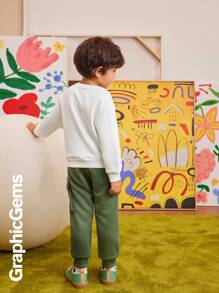 2pcs Young Boys Dinosaur Print Crew Neck Sweatshirt & Cargo Sweatpants Set - White - View 2