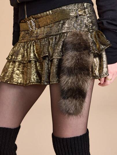 Goth 1 pièce Porte-clés à la mode et élégant au style vintage, avec une queue de renard artificielle rayée brune et mignonne, accessoire pour femmes, convient pour une utilisation quotidienne et comme cadeau