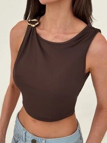 Aloruh 1pc Metal Decor Asymmetrical Shoulder Party/Christmas Elegant Top