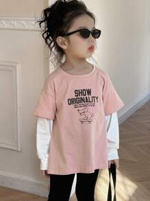 DAZY Young Girl T-Shirt, Autumn - Pink - View 1