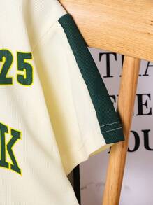 SHEIN 2pcs/Set Young Boys Short Sleeve Printed Polo Shirt + Matching Shorts, Versatile & Comfortable, Suitable For Daily Wear, Outdoor Activities, Travel, School, Spring/Summer